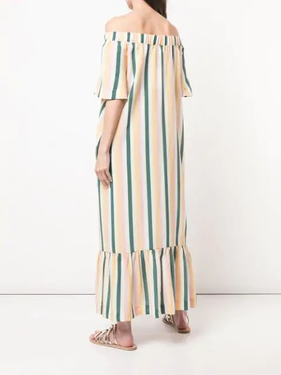 Shop Asceno Striped Off Shoulder Dress In Multicolour