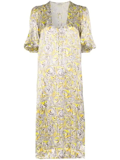 Shop Ganni Swirl Print Midi Dress In Yellow