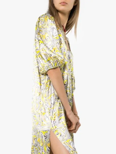 Shop Ganni Swirl Print Midi Dress In Yellow