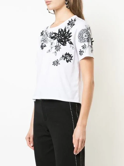 Shop Josie Natori Floral Embroidered T-shirt In White