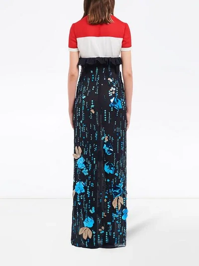 Shop Prada Long Printed Dress In Red