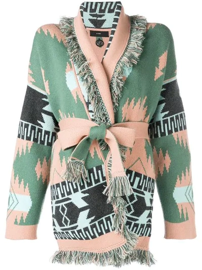 Shop Alanui Knit Printed Robe Cardigan In Green