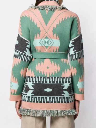 Shop Alanui Knit Printed Robe Cardigan In Green