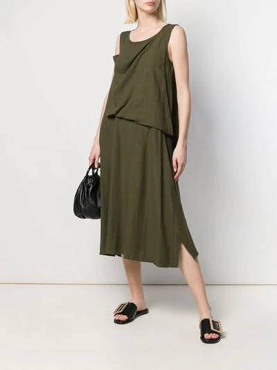 Shop Yohji Yamamoto Drape Detail Dress In Green