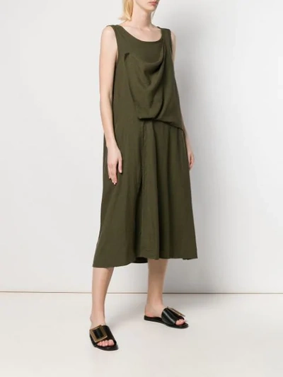 Shop Yohji Yamamoto Drape Detail Dress In Green