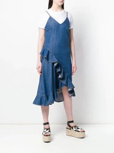 Shop Kenzo Frilled Denim Dress In Blue
