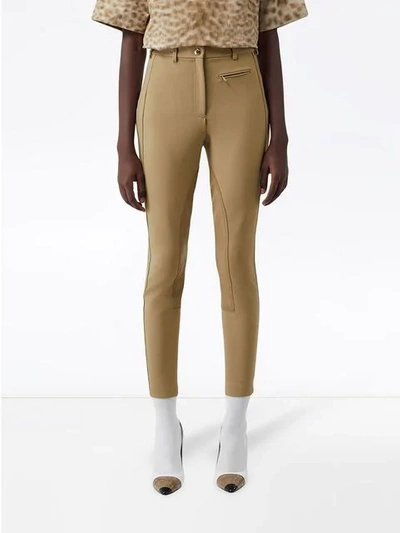 Shop Burberry Lambskin Panel Stretch Crepe Jersey Trousers In Brown