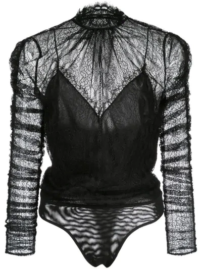 Shop Jonathan Simkhai Sateen Lace Bodysuit In Black