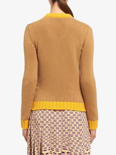 Shop Prada Intarsia Logo Jumper In Neutrals ,yellow