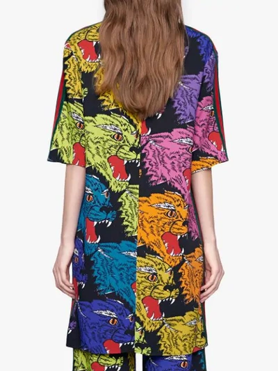 Shop Gucci Panther Face Viscose Tunic Dress - Multicolour