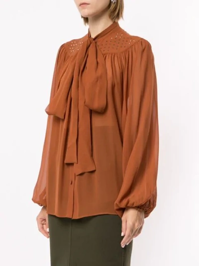 Shop N°21 Sheer Pussy Bow Blouse In Brown