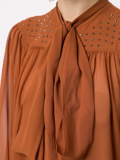Shop N°21 Sheer Pussy Bow Blouse In Brown