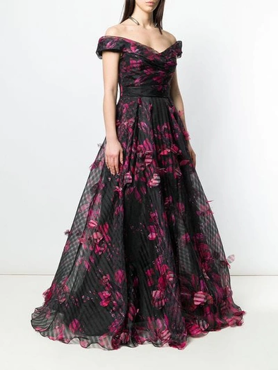 Shop Marchesa Notte Long Floral Dress In Black