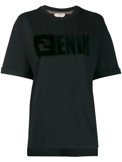 Shop Fendi Mink Fur Detailed Logo T-shirt In Black