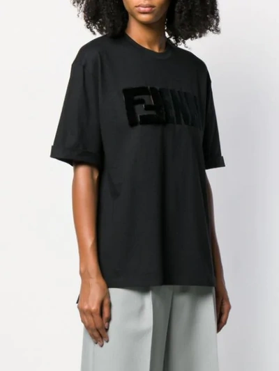 Shop Fendi Mink Fur Detailed Logo T-shirt In Black