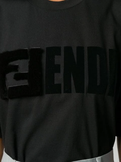 Shop Fendi Mink Fur Detailed Logo T-shirt In Black