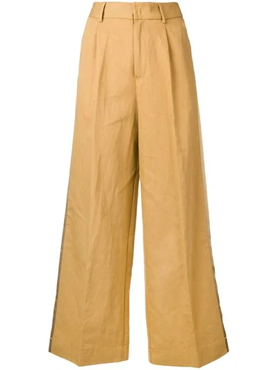 Shop Forte Forte Side Panel Wide Leg Trousers In Yellow