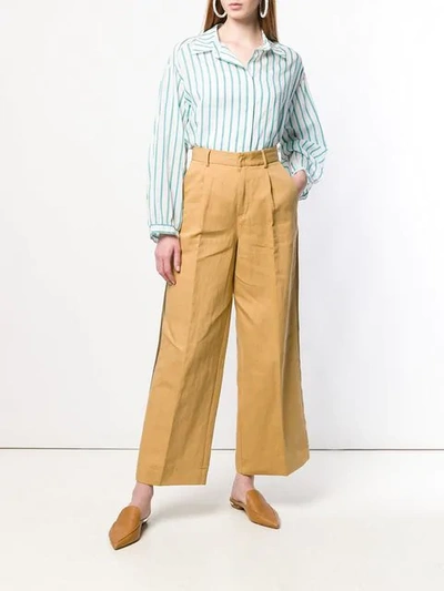 Shop Forte Forte Side Panel Wide Leg Trousers In Yellow