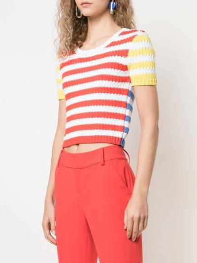 Shop Alice And Olivia Ciara Knitted Cropped Top In Multicolour