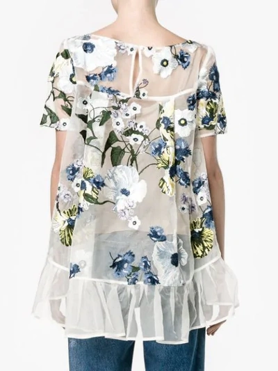 Shop Erdem Floral Embroidered Sheer Top In Neutrals