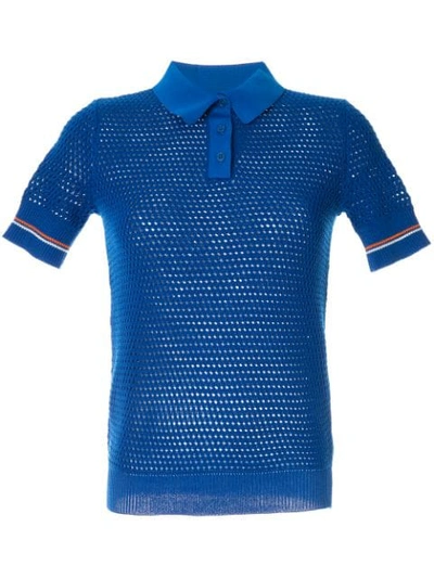 Shop Tory Burch Mesh Knitted Polo In Blue