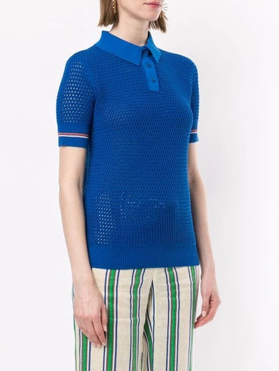 Shop Tory Burch Mesh Knitted Polo In Blue