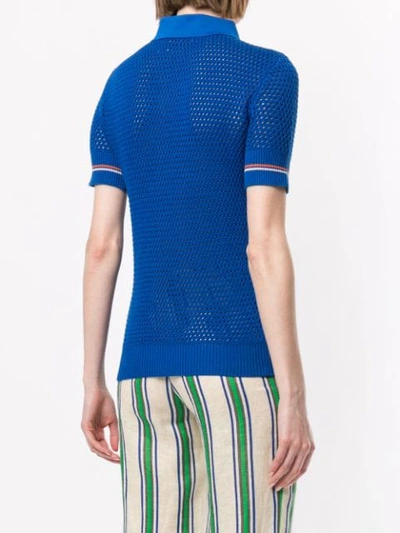 Shop Tory Burch Mesh Knitted Polo In Blue