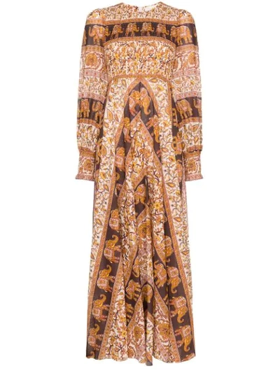 Shop Zimmermann Suraya Elephant-paisley Maxi Dress In Brown