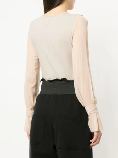 Shop Zambesi Sheer Sleeve Baroque Bodysuit In Neutrals