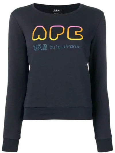 Shop Apc Rainbow Logo Print Sweater In Blue