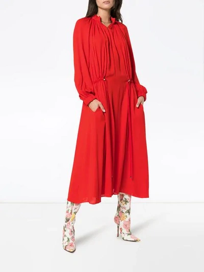 Shop Tibi High Neck Drawstring Midi Dress In Red