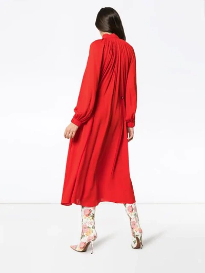 Shop Tibi High Neck Drawstring Midi Dress In Red