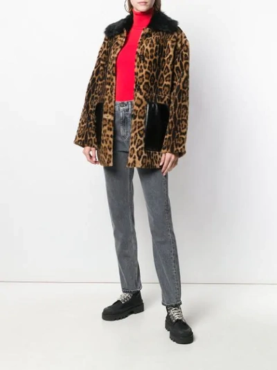 Shop Yves Salomon Leopard Shearling Coat In Brown ,black