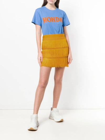 Shop Alberta Ferretti Fringed Mini Skirt - Yellow