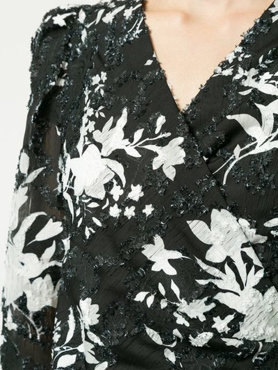 Shop Goen J Fringed Floral Wrap Dress In Black