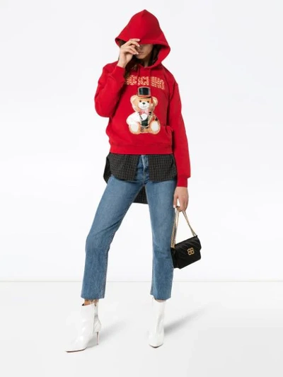 Shop Moschino Logo Printed Hoodie In Red