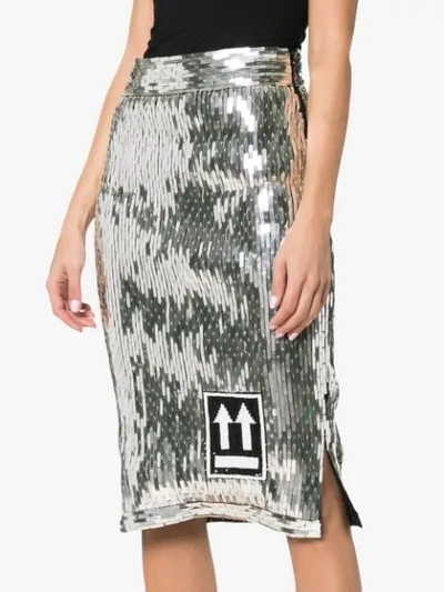 Shop Off-white Embellished Logo Pencil Skirt In Silver