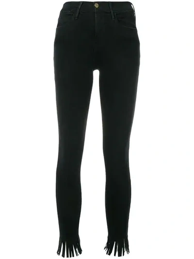Shop Frame Le High Skinny Fringe Trousers In Black