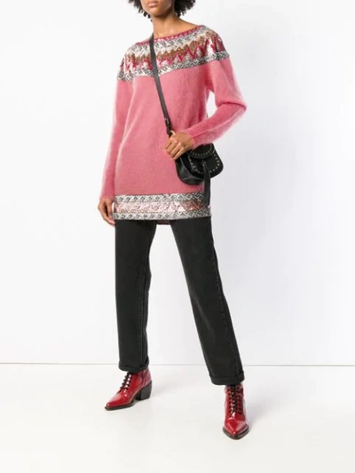 Shop Alberta Ferretti Sequin Embellished Slash Neck Sweater In Pink