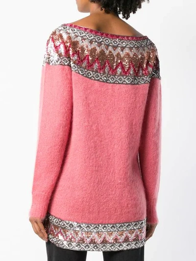 Shop Alberta Ferretti Sequin Embellished Slash Neck Sweater In Pink