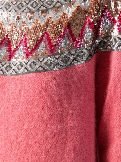 Shop Alberta Ferretti Sequin Embellished Slash Neck Sweater In Pink