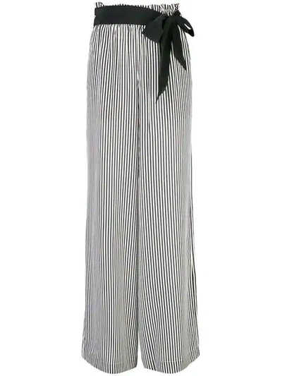 Shop Asceno Striped Wide Leg Trousers In White