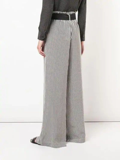 Shop Asceno Striped Wide Leg Trousers In White