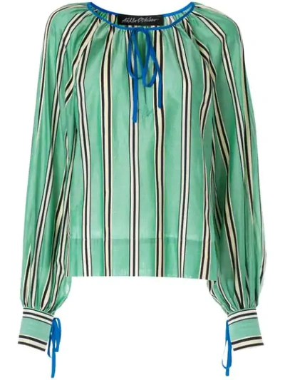 Shop Anna October Tied Striped Blouse In Green