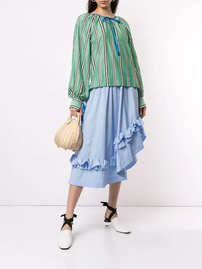 ANNA OCTOBER TIED STRIPED BLOUSE - 绿色
