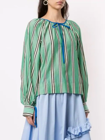 ANNA OCTOBER TIED STRIPED BLOUSE - 绿色