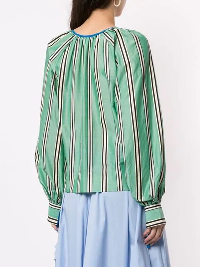 Shop Anna October Tied Striped Blouse In Green
