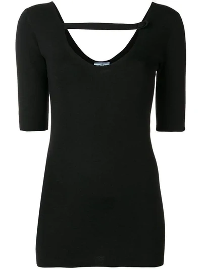 Shop Prada Strap Detail Neckline Top In Black