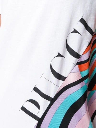 Shop Emilio Pucci White Shell Print Asymmetric Logo T-shirt