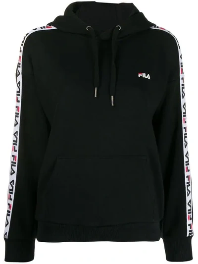 Shop Fila Logo Tape Hoodie In Black